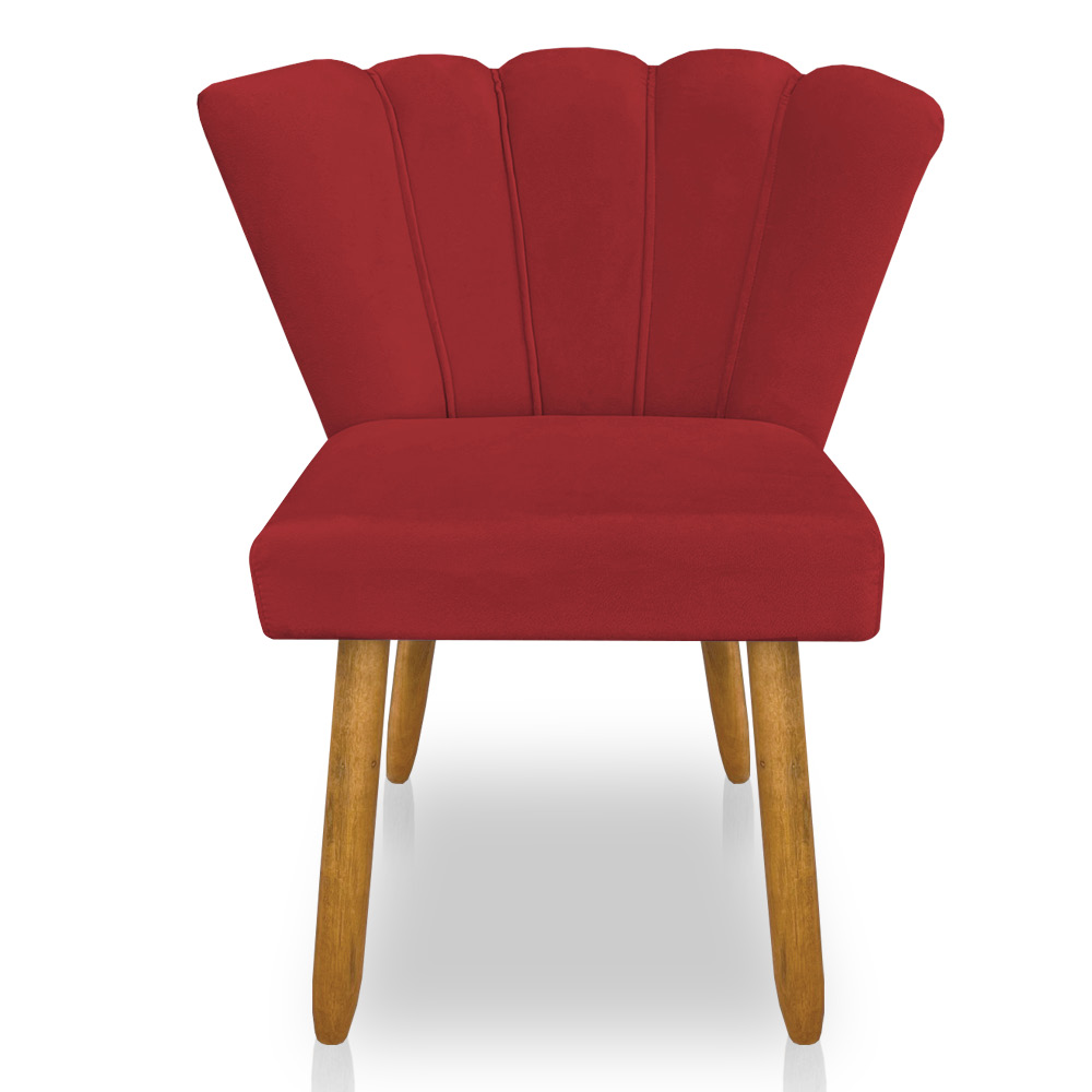 Kit 02 Cadeiras Poltrona Flor Veludo Vermelho Pés Palito Castanho - Pallazio