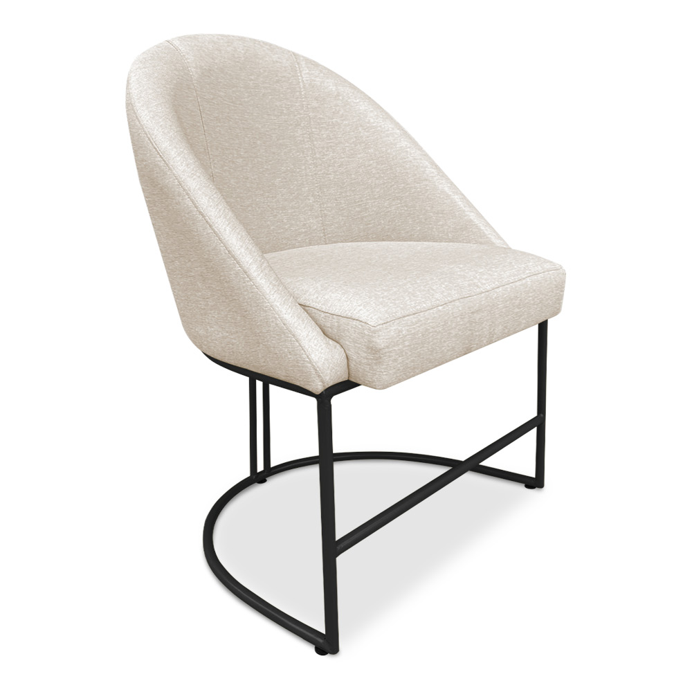 Kit 02 Cadeiras Poltrona de Jantar Bela Linho Bege Base Metálica Industrial Preto - Pallazio