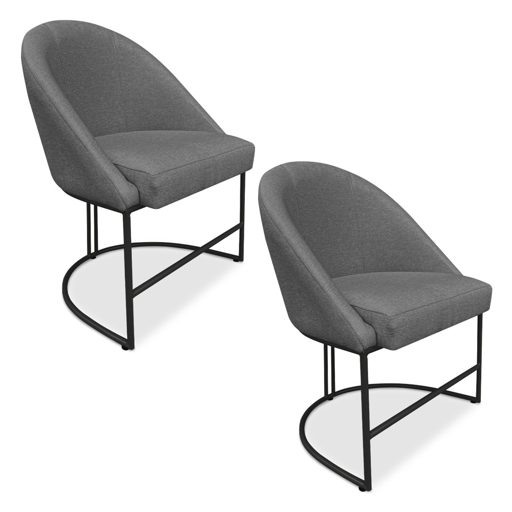 Kit 02 Cadeiras Poltrona de Jantar Bela Linho Grafite Base Metálica Industrial Preto - Pallazio