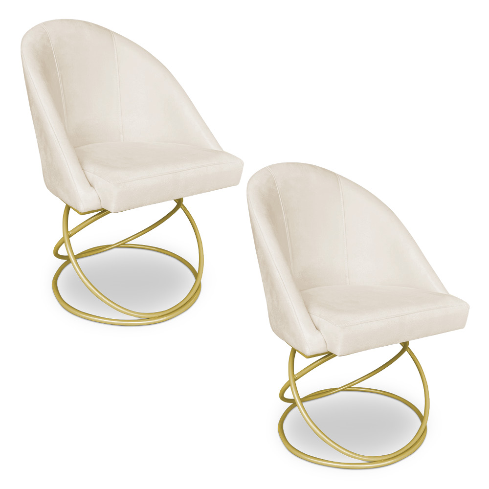 Kit 02 Cadeiras Poltrona de Jantar Bela Suede Base Metálica Luxo Dourado - Pallazio