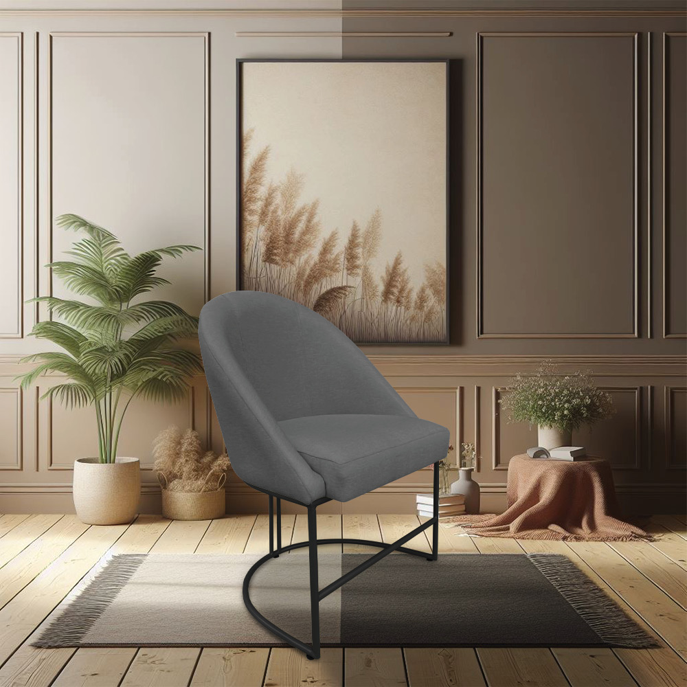 Kit 02 Cadeiras Poltrona de Jantar Bela Suede Grafite Base Metálica Industrial Preto - Pallazio