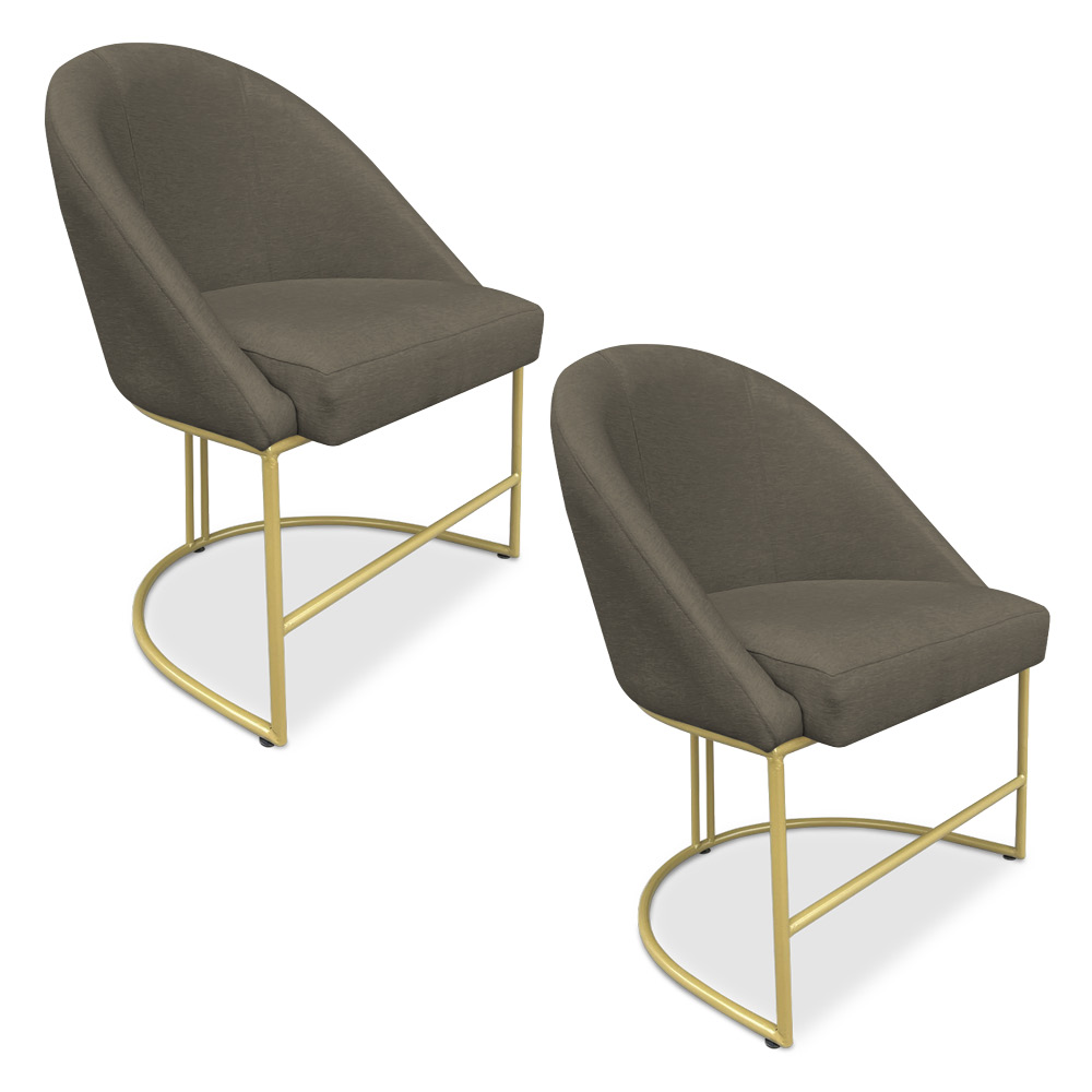 Kit 02 Cadeiras Poltrona de Jantar Bela Suede Marrom Rato Base Metálica Industrial Dourado - Pallazio
