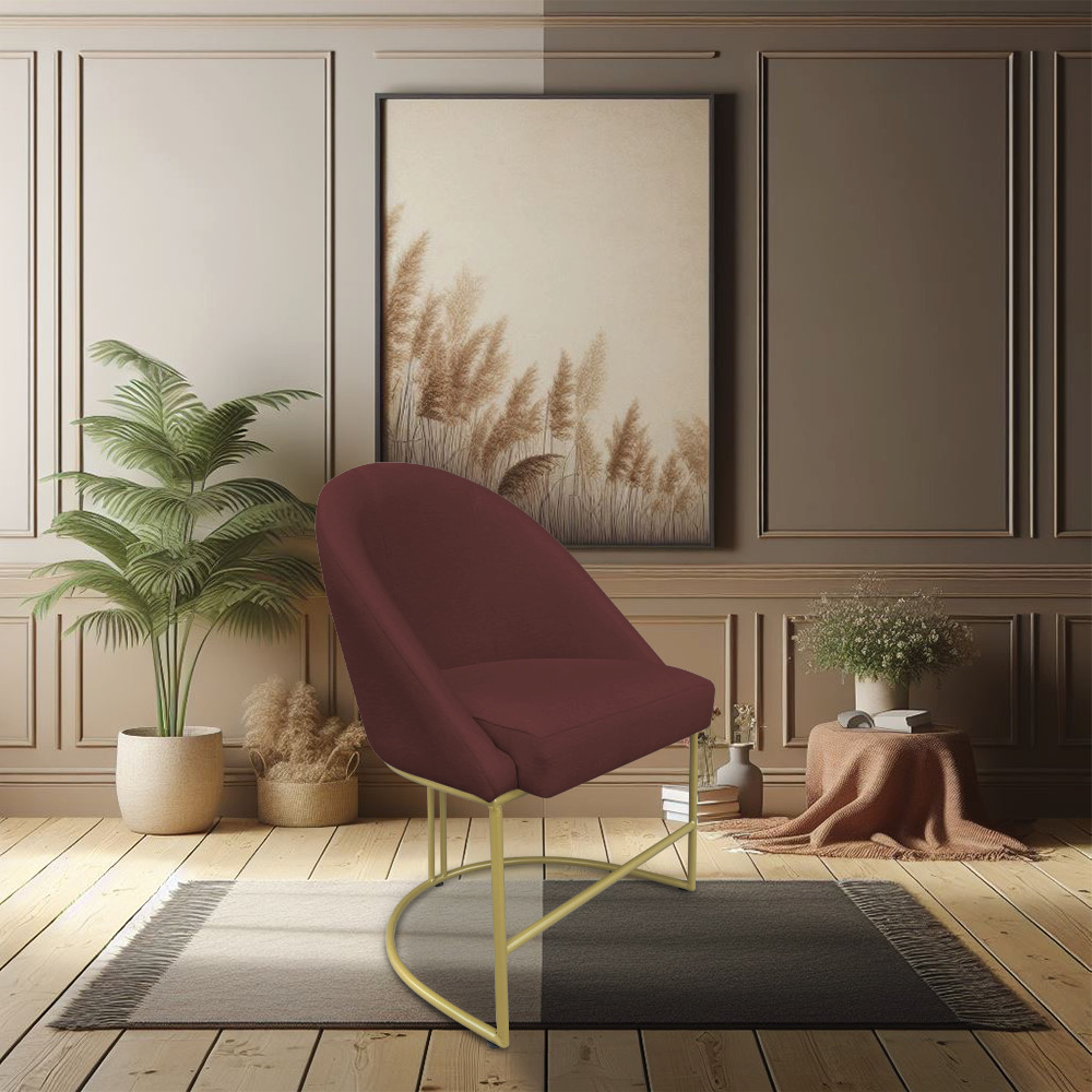 Kit 02 Cadeiras Poltrona de Jantar Bela Suede Marsala Base Metálica Industrial Dourado - Pallazio