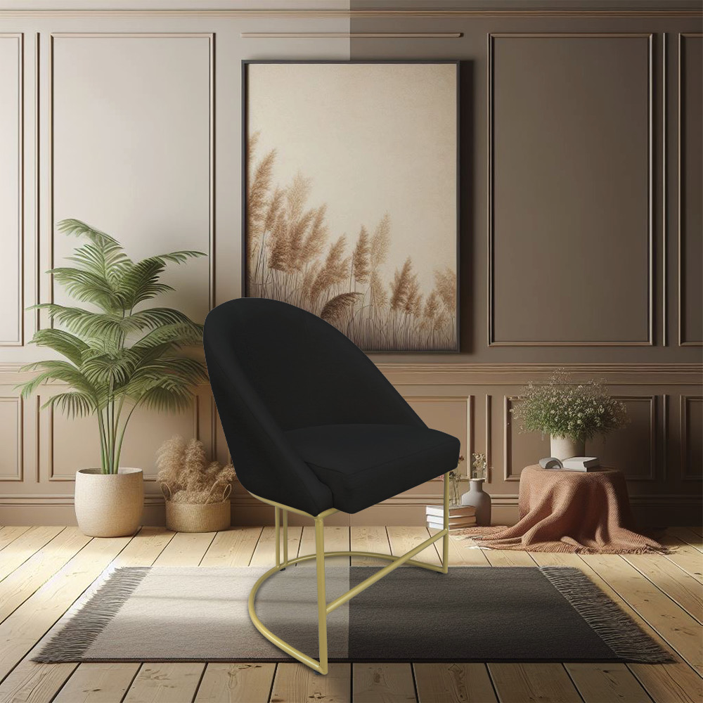 Kit 02 Cadeiras Poltrona de Jantar Bela Suede Preto Base Metálica Industrial Dourado - Pallazio