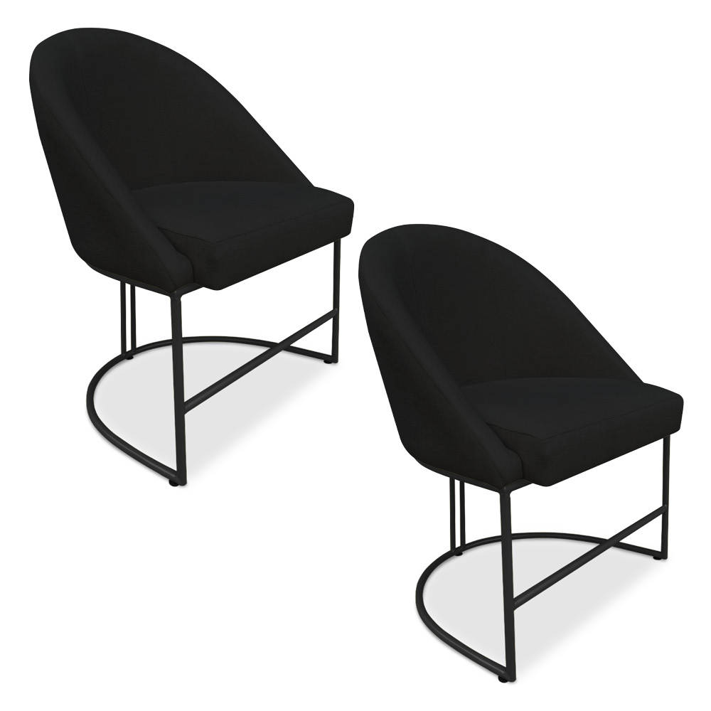 Kit 02 Cadeiras Poltrona de Jantar Bela Suede Preto Base Metálica Industrial Preto - Pallazio