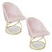 Kit 02 Cadeiras Poltrona de Jantar Bela Suede Rosa Bebê Base Metálica Luxo Dourado - Pallazio