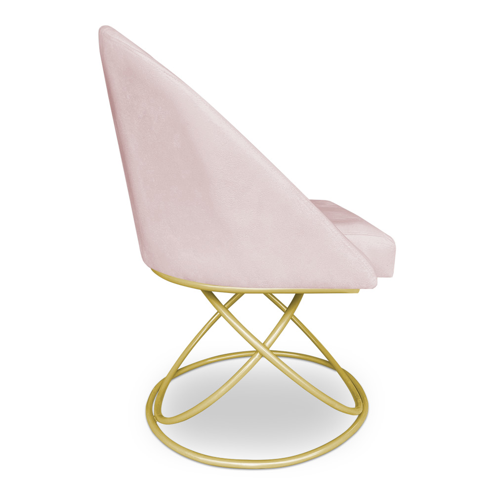 Kit 02 Cadeiras Poltrona de Jantar Bela Suede Rosa Bebê Base Metálica Luxo Dourado - Pallazio