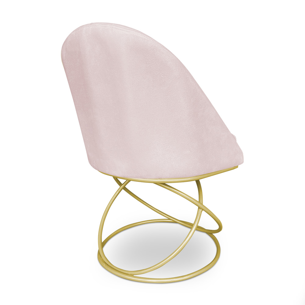 Kit 02 Cadeiras Poltrona de Jantar Bela Suede Rosa Bebê Base Metálica Luxo Dourado - Pallazio