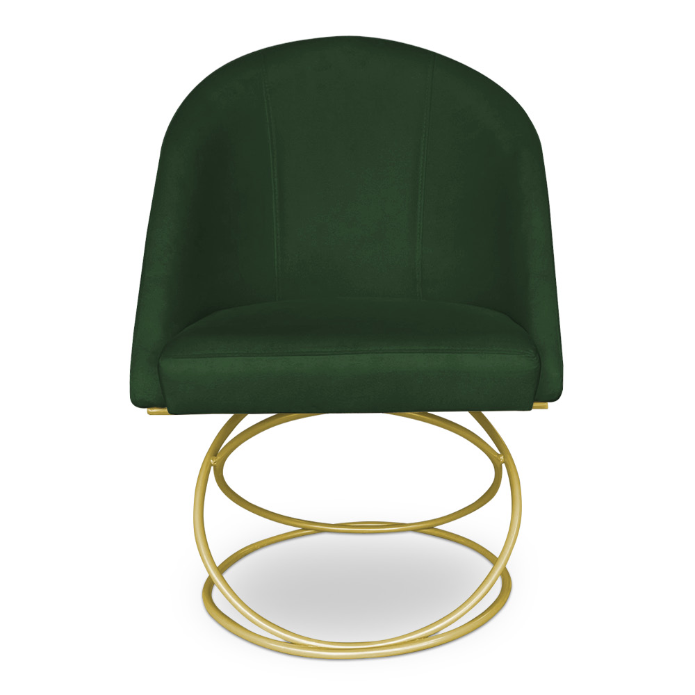 Kit 02 Cadeiras Poltrona de Jantar Bela Suede Verde Base Metálica Luxo Dourado - Pallazio