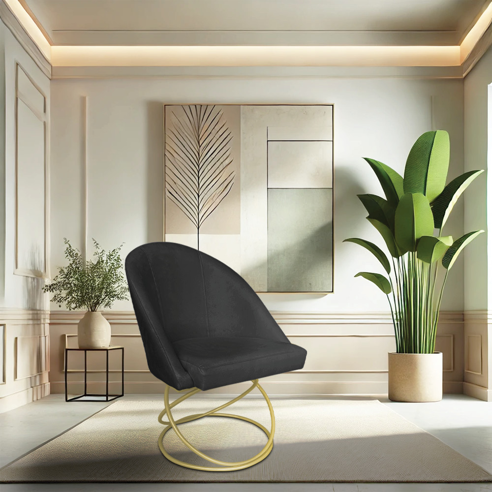 Kit 02 Cadeiras Poltrona de Jantar Bela Veludo Preto Base Metálica Luxo Dourado - Pallazio