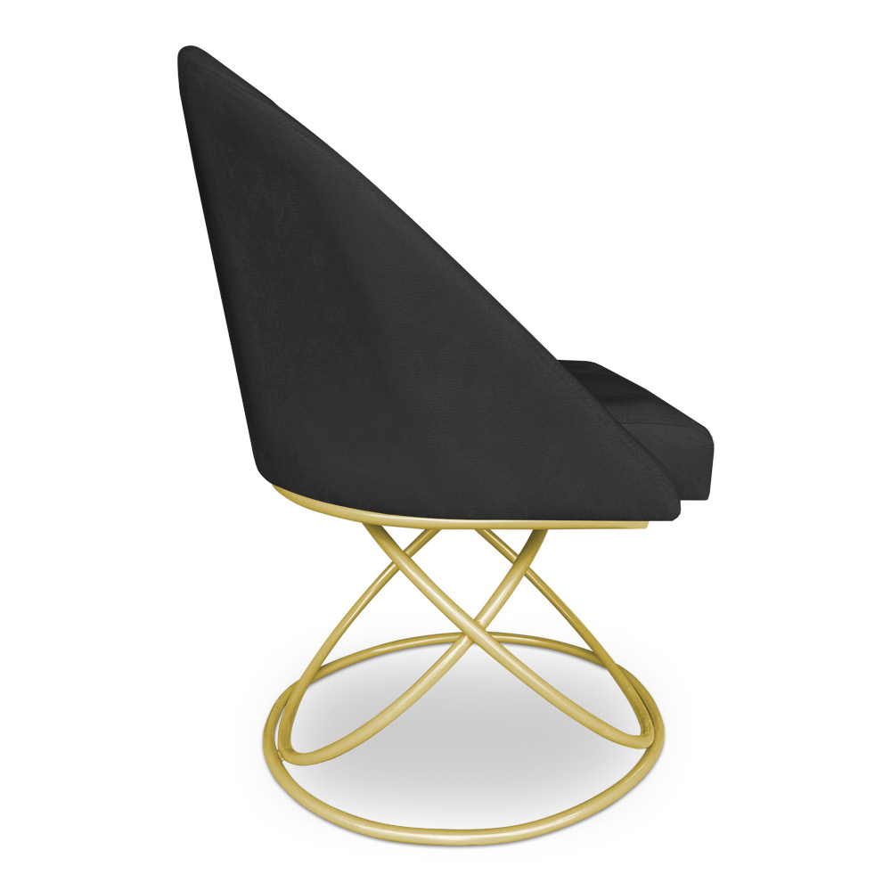 Kit 02 Cadeiras Poltrona de Jantar Bela Veludo Preto Base Metálica Luxo Dourado - Pallazio