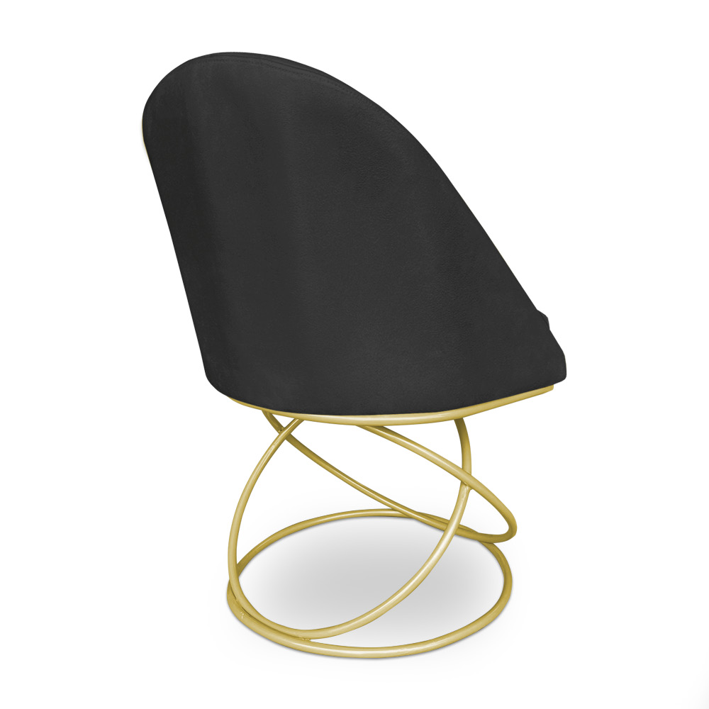 Kit 02 Cadeiras Poltrona de Jantar Bela Veludo Preto Base Metálica Luxo Dourado - Pallazio