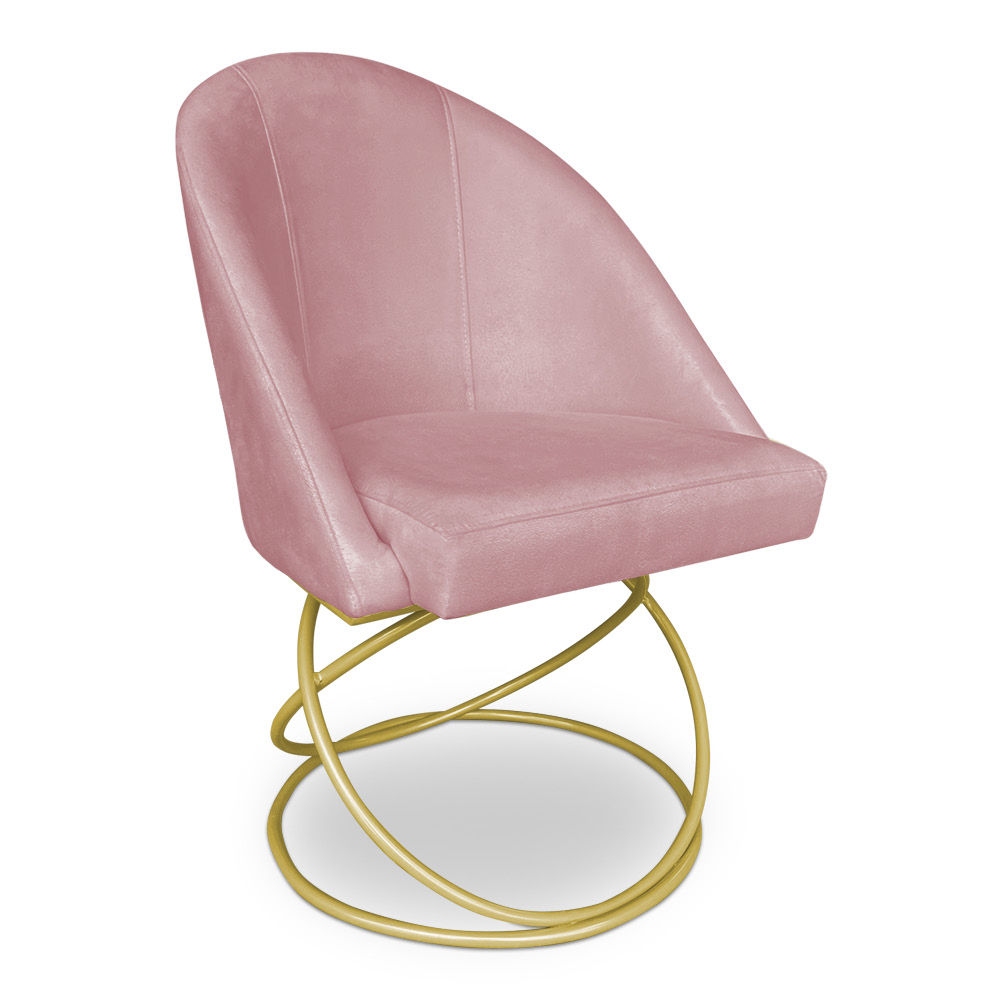 Kit 02 Cadeiras Poltrona de Jantar Bela Veludo Rosê Base Metálica Luxo Dourado - Pallazio
