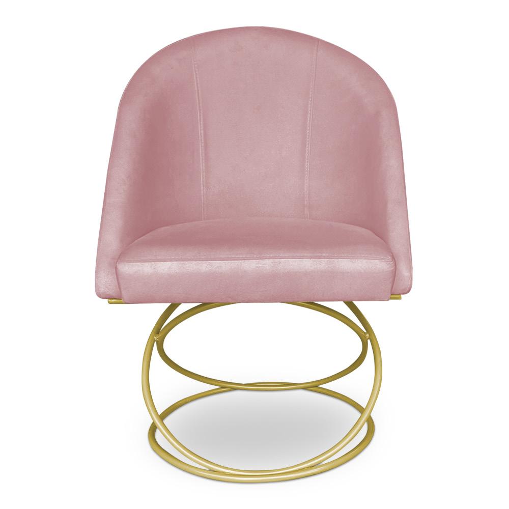 Kit 02 Cadeiras Poltrona de Jantar Bela Veludo Rosê Base Metálica Luxo Dourado - Pallazio