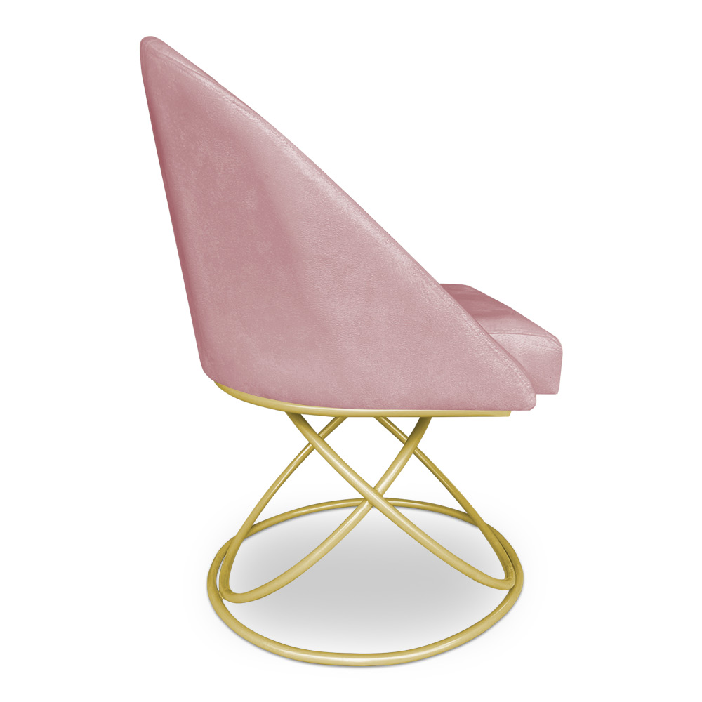 Kit 02 Cadeiras Poltrona de Jantar Bela Veludo Rosê Base Metálica Luxo Dourado - Pallazio