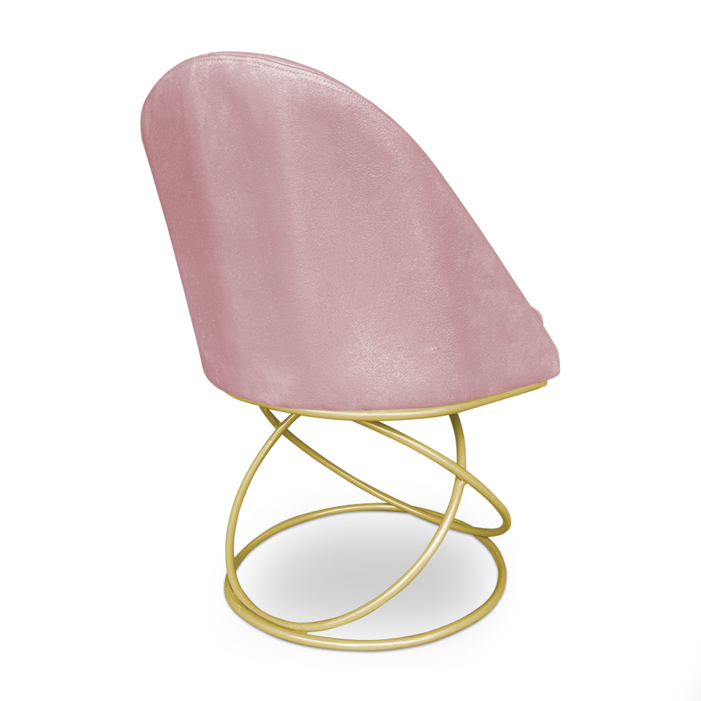 Kit 02 Cadeiras Poltrona de Jantar Bela Veludo Rosê Base Metálica Luxo Dourado - Pallazio