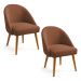 Kit 02 Cadeiras Poltrona de Jantar Estofada Luna Boucle Terracota Pés Palito Castanho - Pallazio