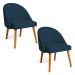 Kit 02 Cadeiras Poltrona de Jantar Luna Suede Azul Marinho Pés Palito Castanho - Pallazio