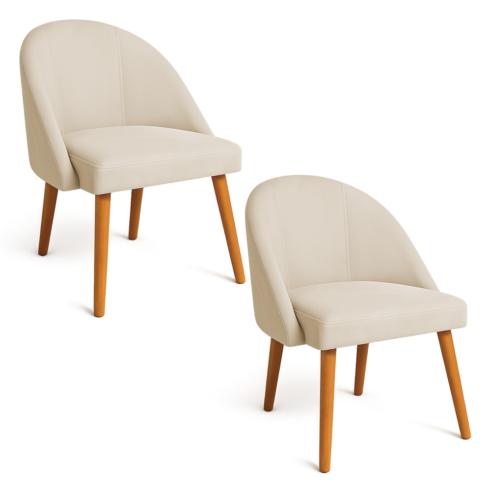 Kit 02 Cadeiras Poltrona de Jantar Luna Suede Bege Pés Palito Castanho - Pallazio