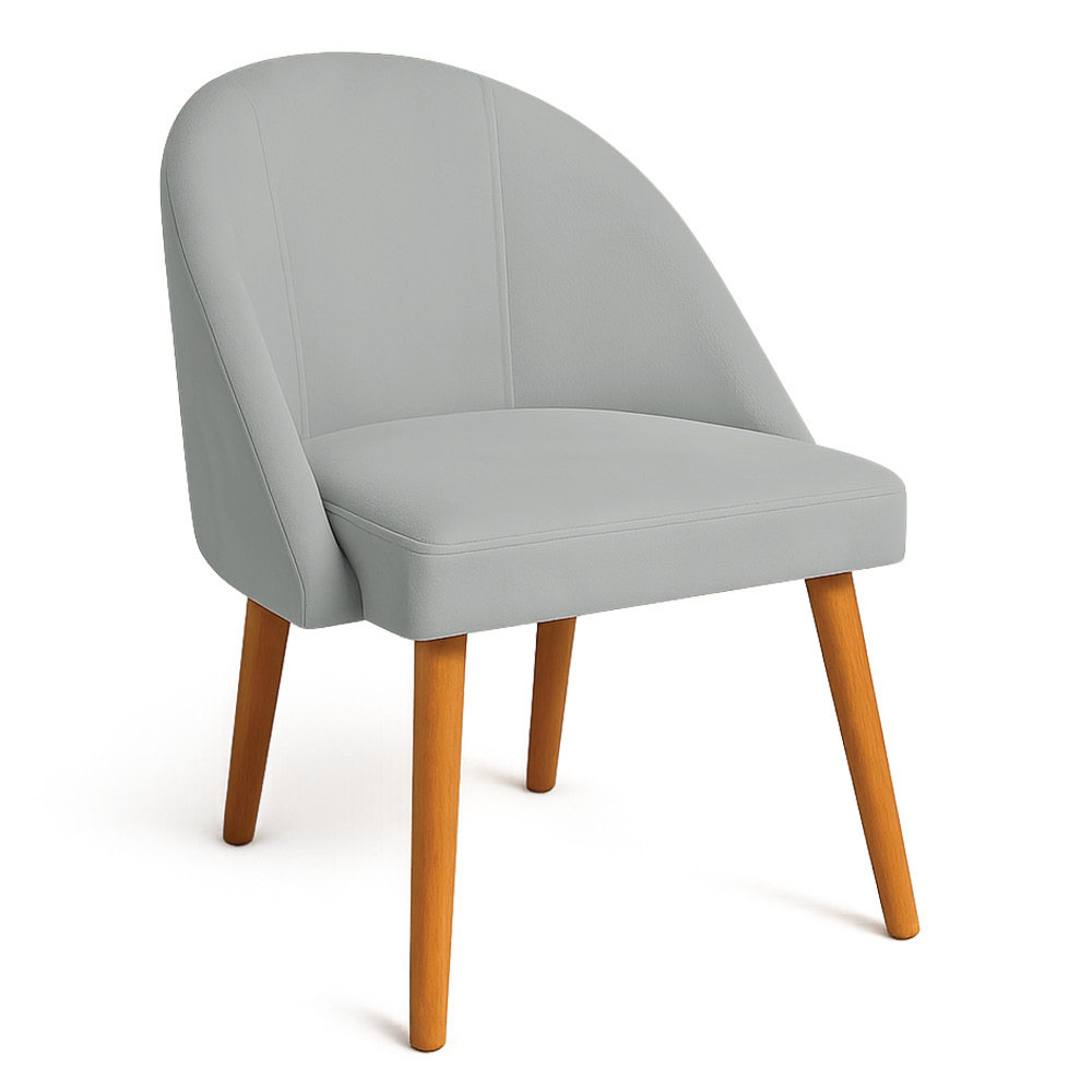 Kit 02 Cadeiras Poltrona de Jantar Luna Suede Cinza Pés Palito Castanho - Pallazio