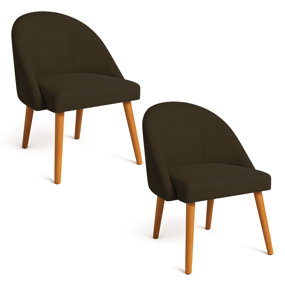 Kit 02 Cadeiras Poltrona de Jantar Luna Suede Marrom Pés Palito Castanho - Pallazio