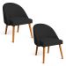 Kit 02 Cadeiras Poltrona de Jantar Luna Suede Preto Pés Palito Castanho - Pallazio