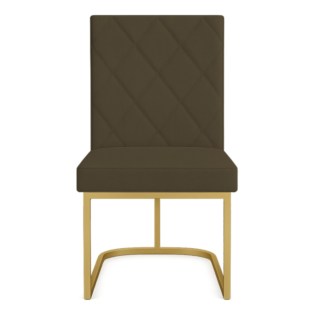Kit 02 Cadeiras de Jantar Estofada Siena Linho Marrom Café Base de Ferro Dourada - Pallazio