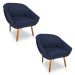 Kit 02 Poltronas Bianca Suede Azul Marinho Pés Palito Castanho - Pallazio