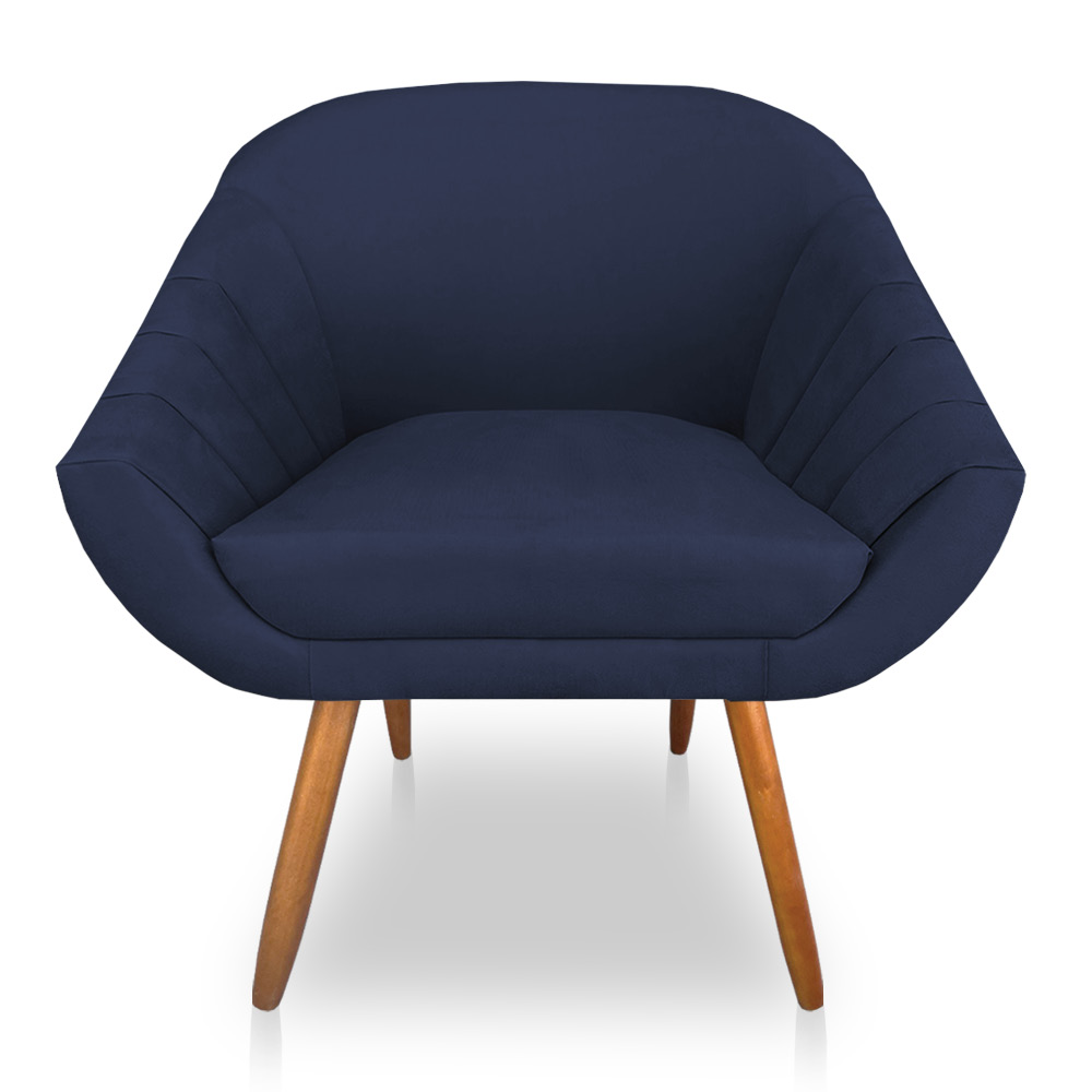Kit 02 Poltronas Bianca Suede Azul Marinho Pés Palito Castanho - Pallazio