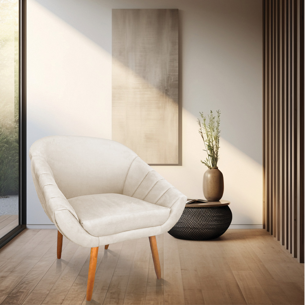 Kit 02 Poltronas Bianca Suede Bege Pés Palito Castanho - Pallazio