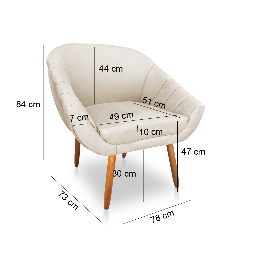 Kit 02 Poltronas Bianca Suede Bege Pés Palito Castanho - Pallazio