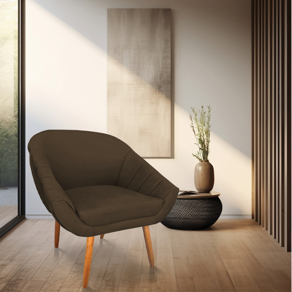 Kit 02 Poltronas Bianca Suede Marrom Pés Palito Castanho - Pallazio