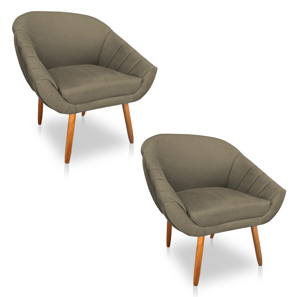 Kit 02 Poltronas Bianca Suede Marrom Rato Pés Palito Castanho - Pallazio