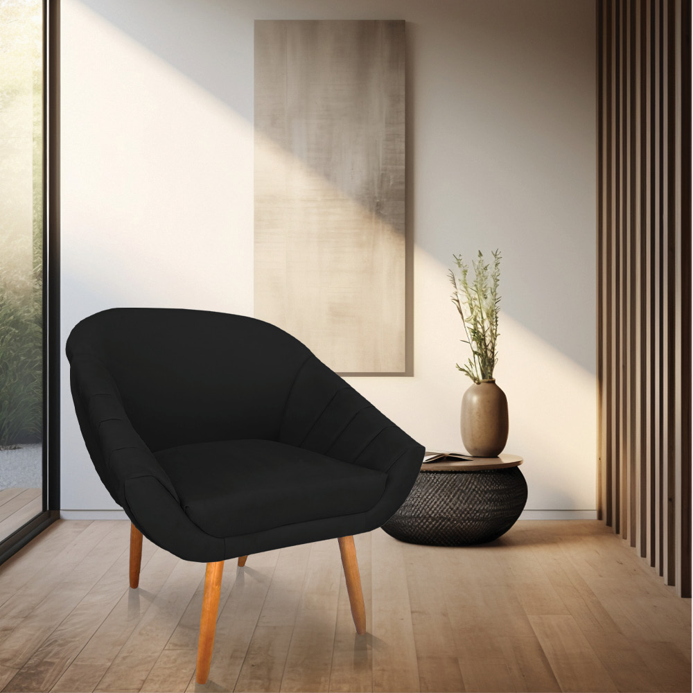 Kit 02 Poltronas Bianca Suede Preto Pés Palito Castanho - Pallazio