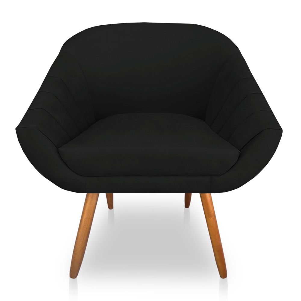 Kit 02 Poltronas Bianca Suede Preto Pés Palito Castanho - Pallazio