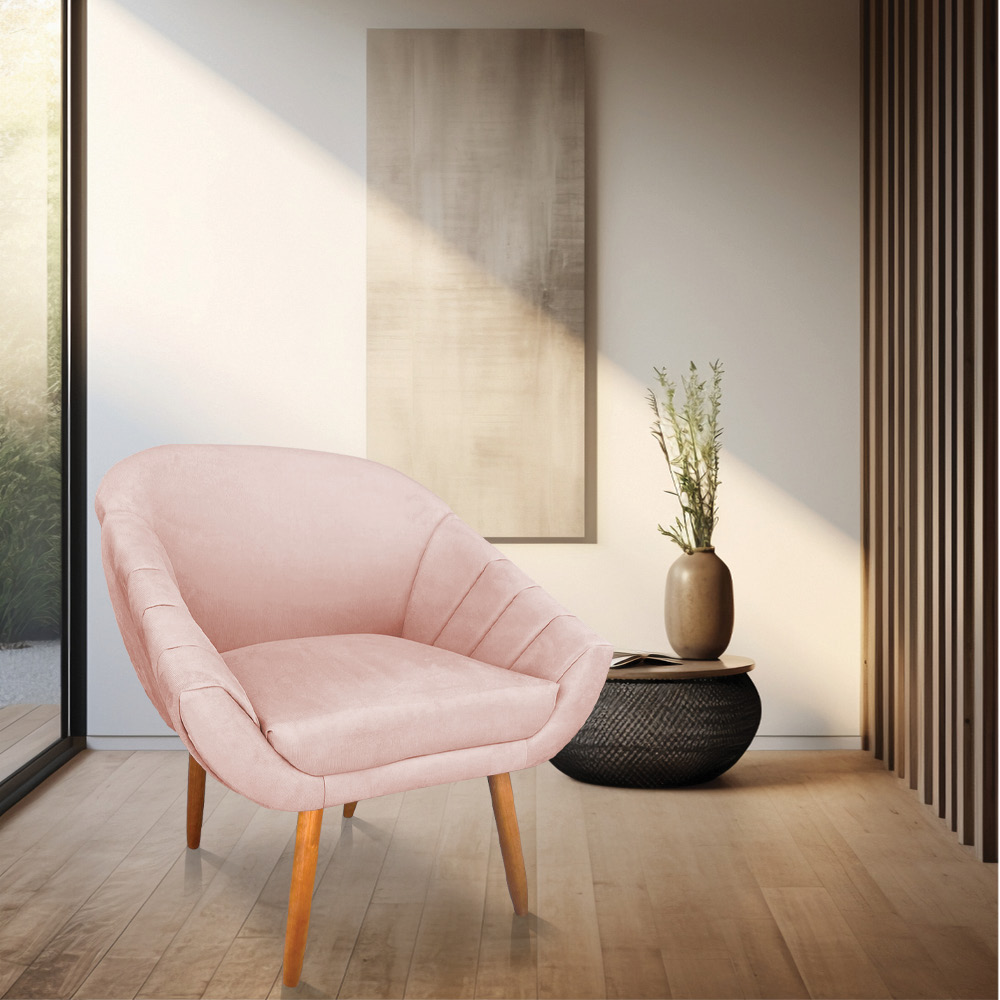 Kit 02 Poltronas Bianca Suede Rosa Bebê Pés Palito Castanho - Pallazio