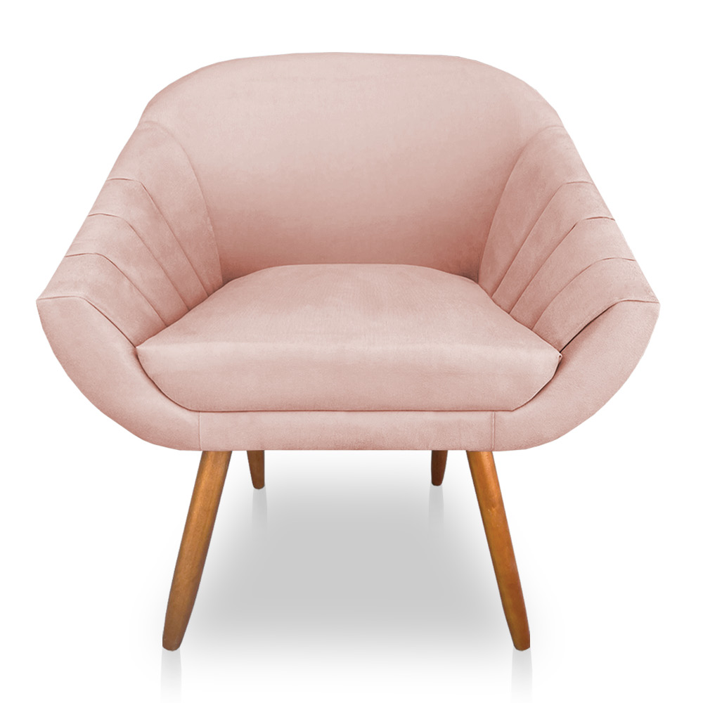 Kit 02 Poltronas Bianca Suede Rosa Bebê Pés Palito Castanho - Pallazio