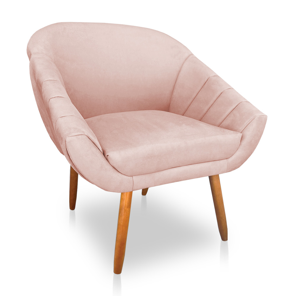 Kit 02 Poltronas Bianca Suede Rosa Bebê Pés Palito Castanho - Pallazio