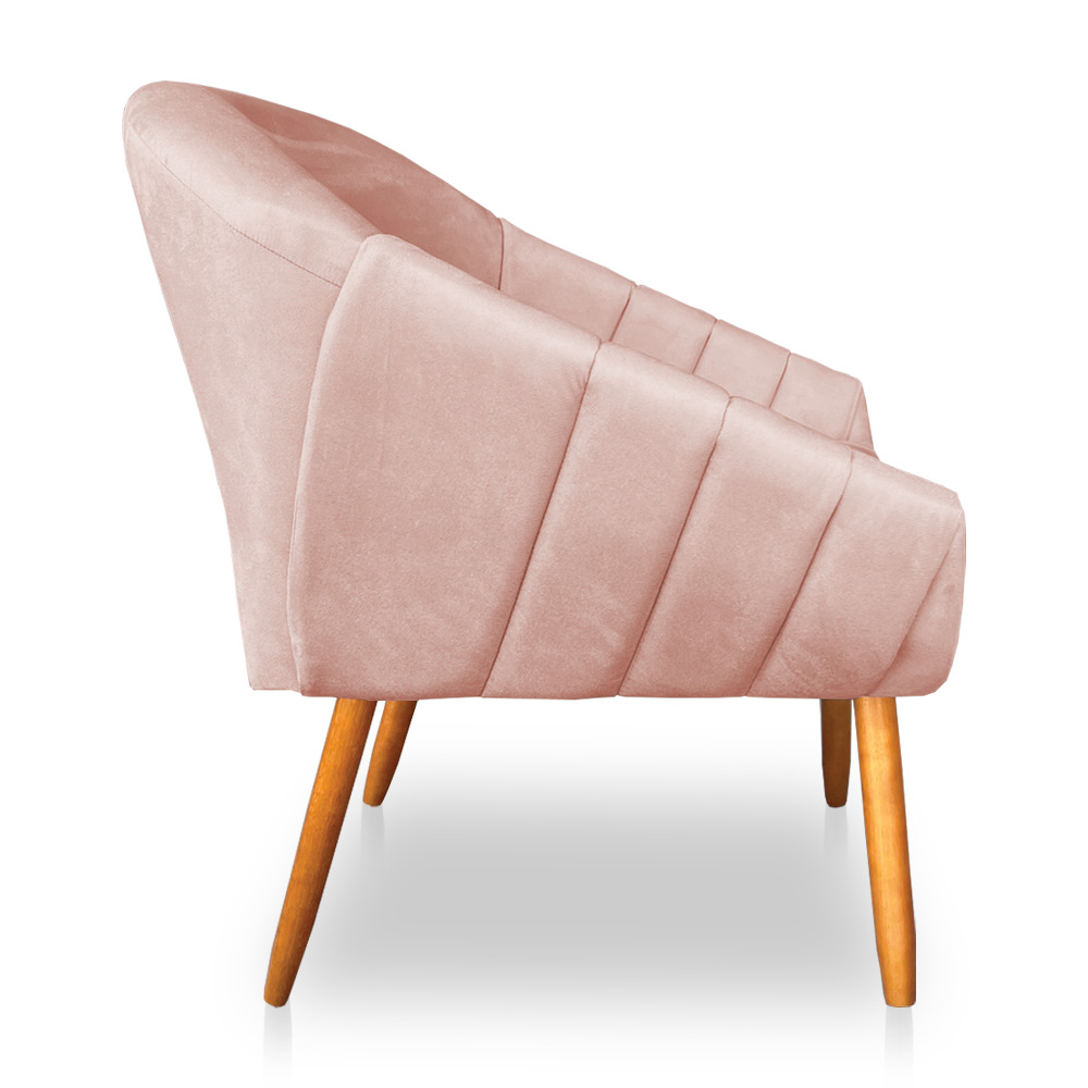 Kit 02 Poltronas Bianca Suede Rosa Bebê Pés Palito Castanho - Pallazio