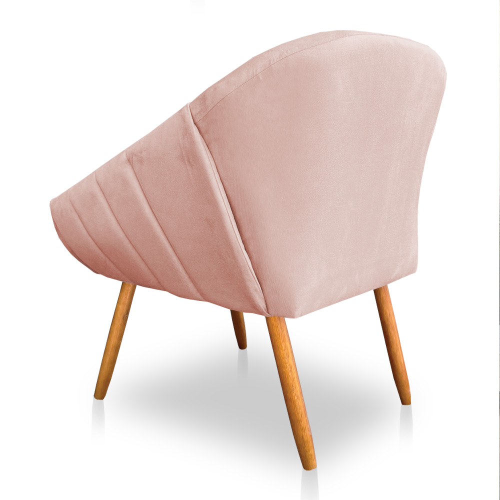 Kit 02 Poltronas Bianca Suede Rosa Bebê Pés Palito Castanho - Pallazio