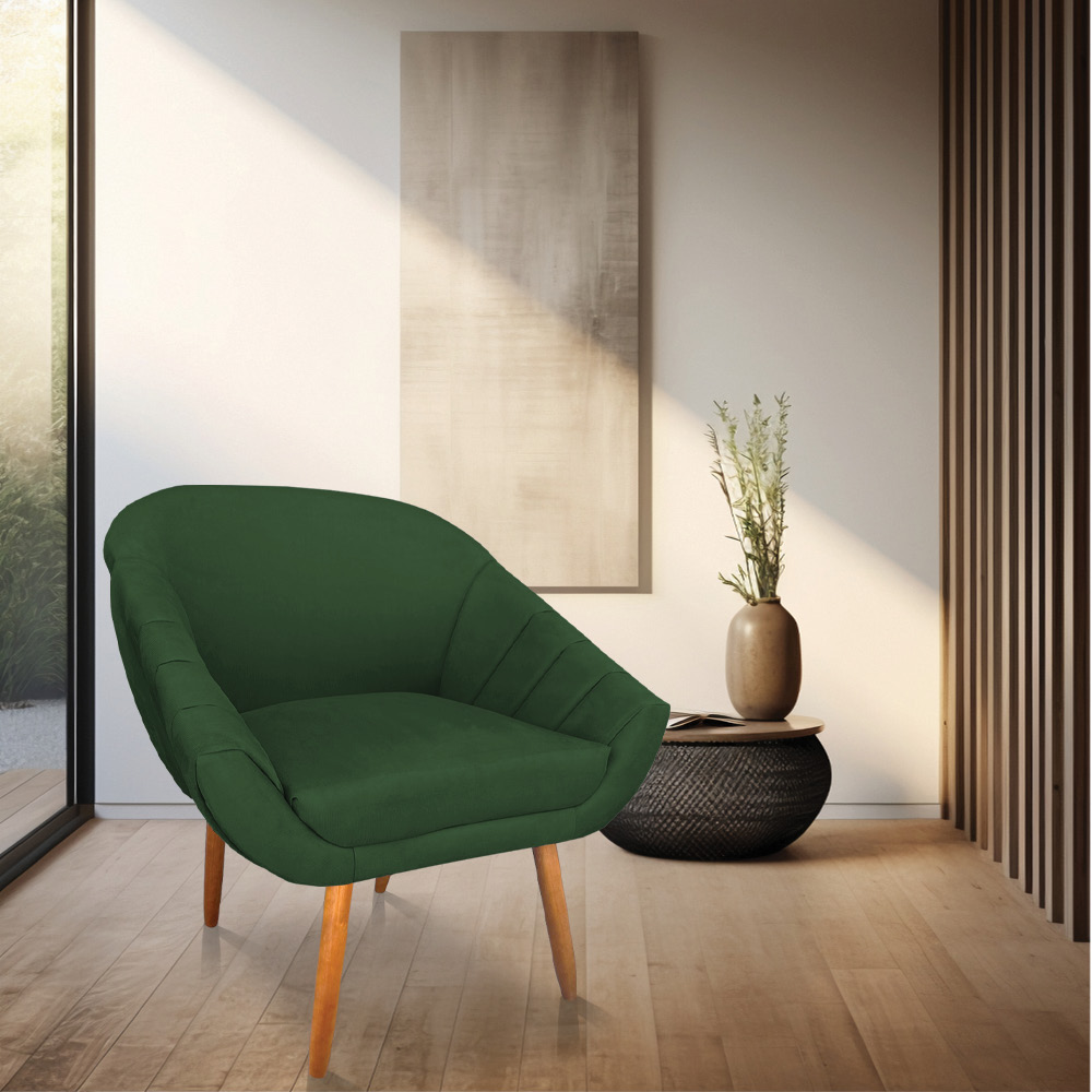 Kit 02 Poltronas Bianca Suede Verde Pés Palito Castanho - Pallazio