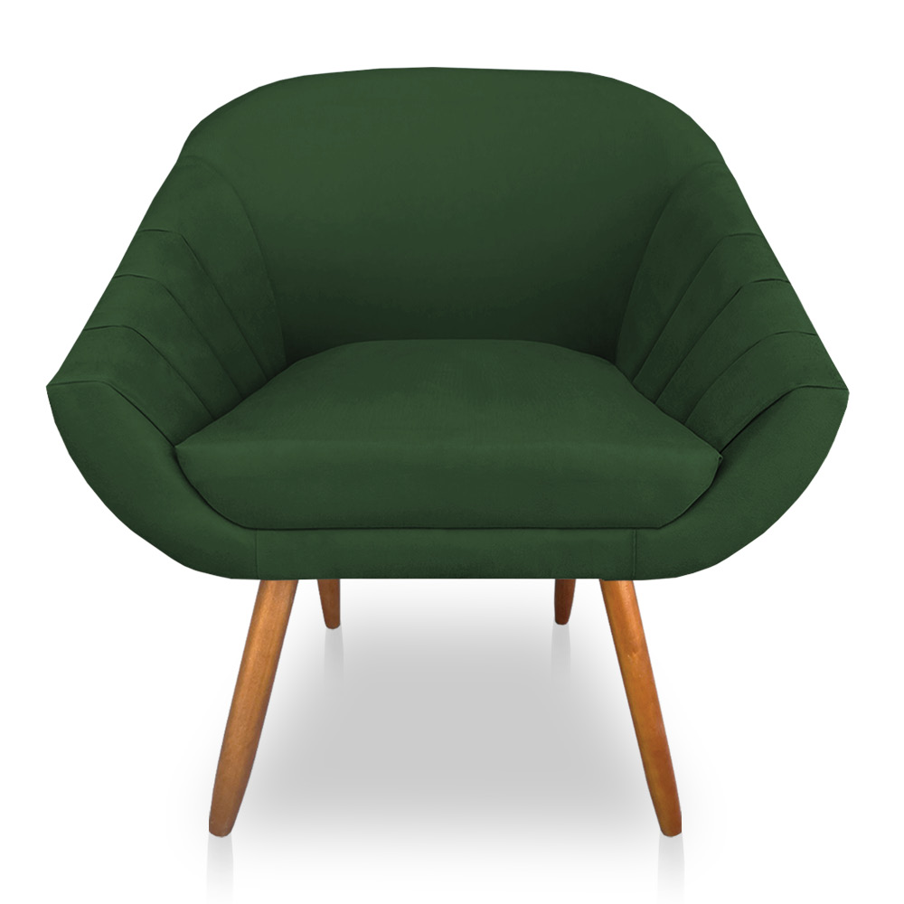 Kit 02 Poltronas Bianca Suede Verde Pés Palito Castanho - Pallazio