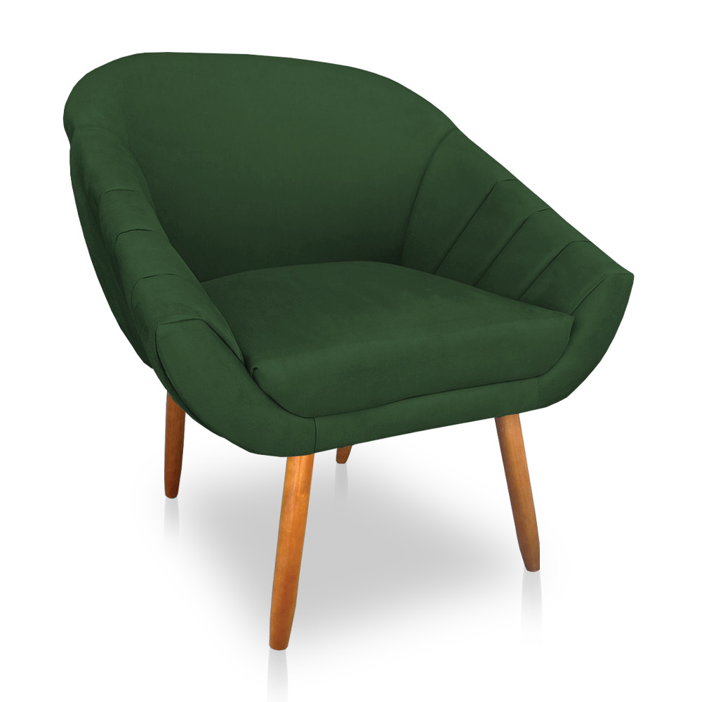 Kit 02 Poltronas Bianca Suede Verde Pés Palito Castanho - Pallazio