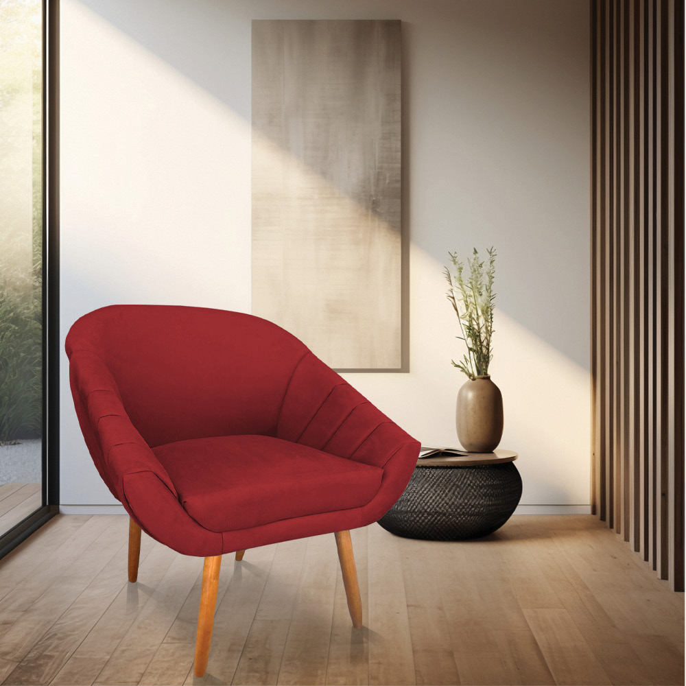 Kit 02 Poltronas Bianca Suede Vermelho Pés Palito Castanho - Pallazio
