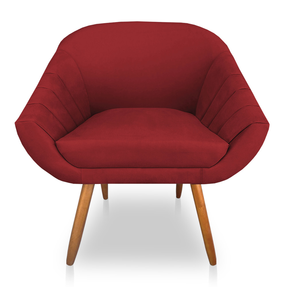 Kit 02 Poltronas Bianca Suede Vermelho Pés Palito Castanho - Pallazio