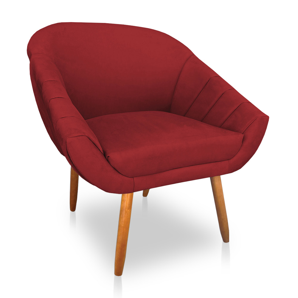 Kit 02 Poltronas Bianca Suede Vermelho Pés Palito Castanho - Pallazio