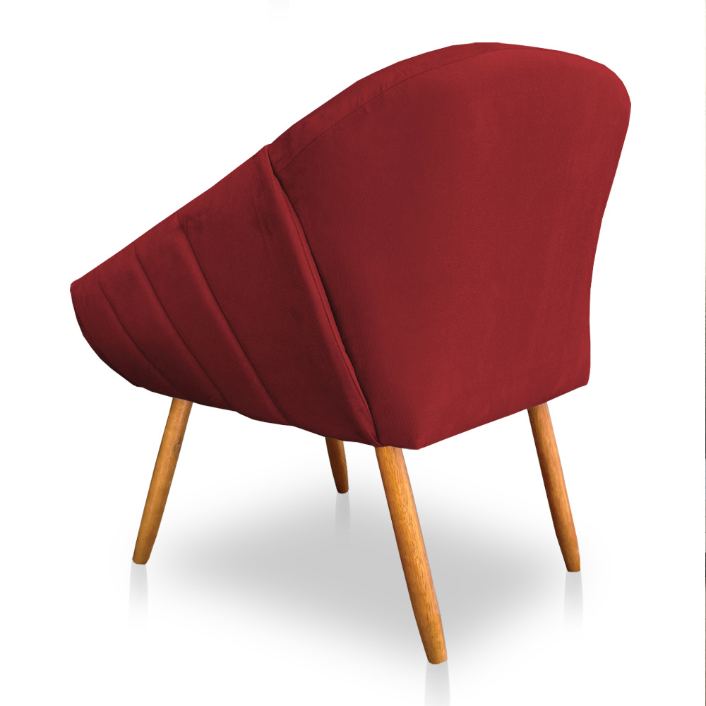 Kit 02 Poltronas Bianca Suede Vermelho Pés Palito Castanho - Pallazio