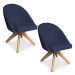 Kit 02 Poltronas Cadeira Giratória Bela Suede Azul Marinho Base de Madeira - Pallazio