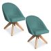 Kit 02 Poltronas Cadeira Giratória Bela Suede Azul Turquesa Base de Madeira - Pallazio
