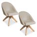 Kit 02 Poltronas Cadeira Giratória Bela Suede Bege Base de Madeira - Pallazio